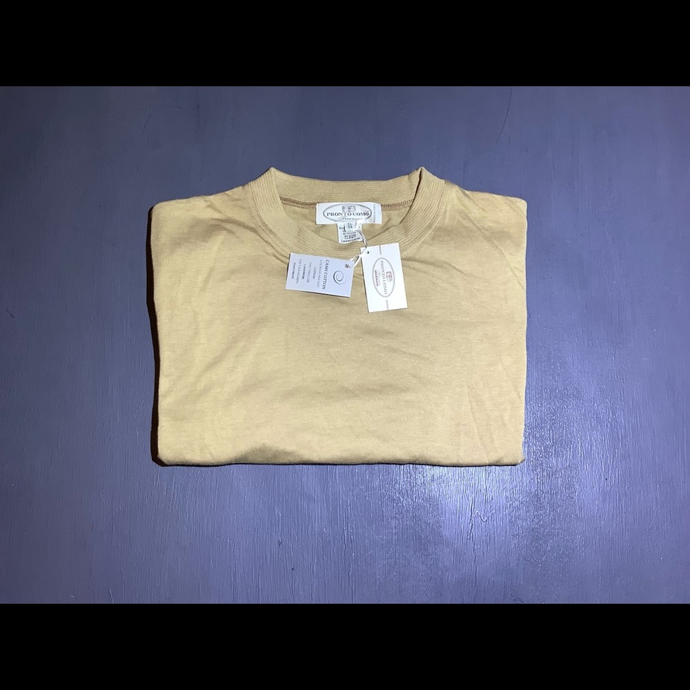 NWT Pronto Uomo | Tee Shirt | Size XL 54 | Tan | Short Sleeve | Made in Italy